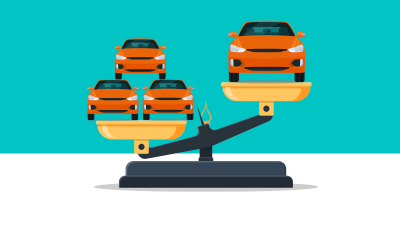 Illustration of scales weighing up cars